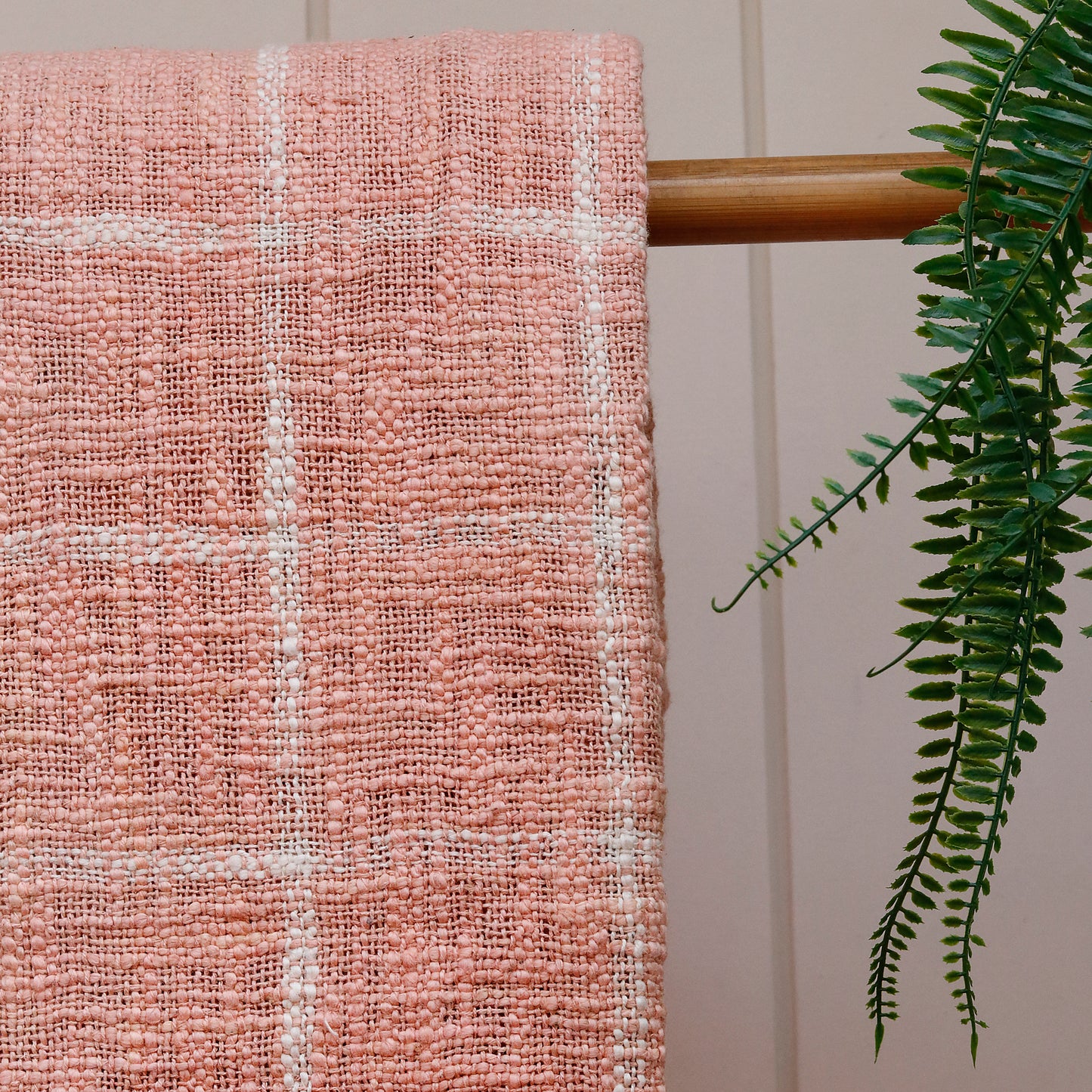 Coral Grid Tassel Throw