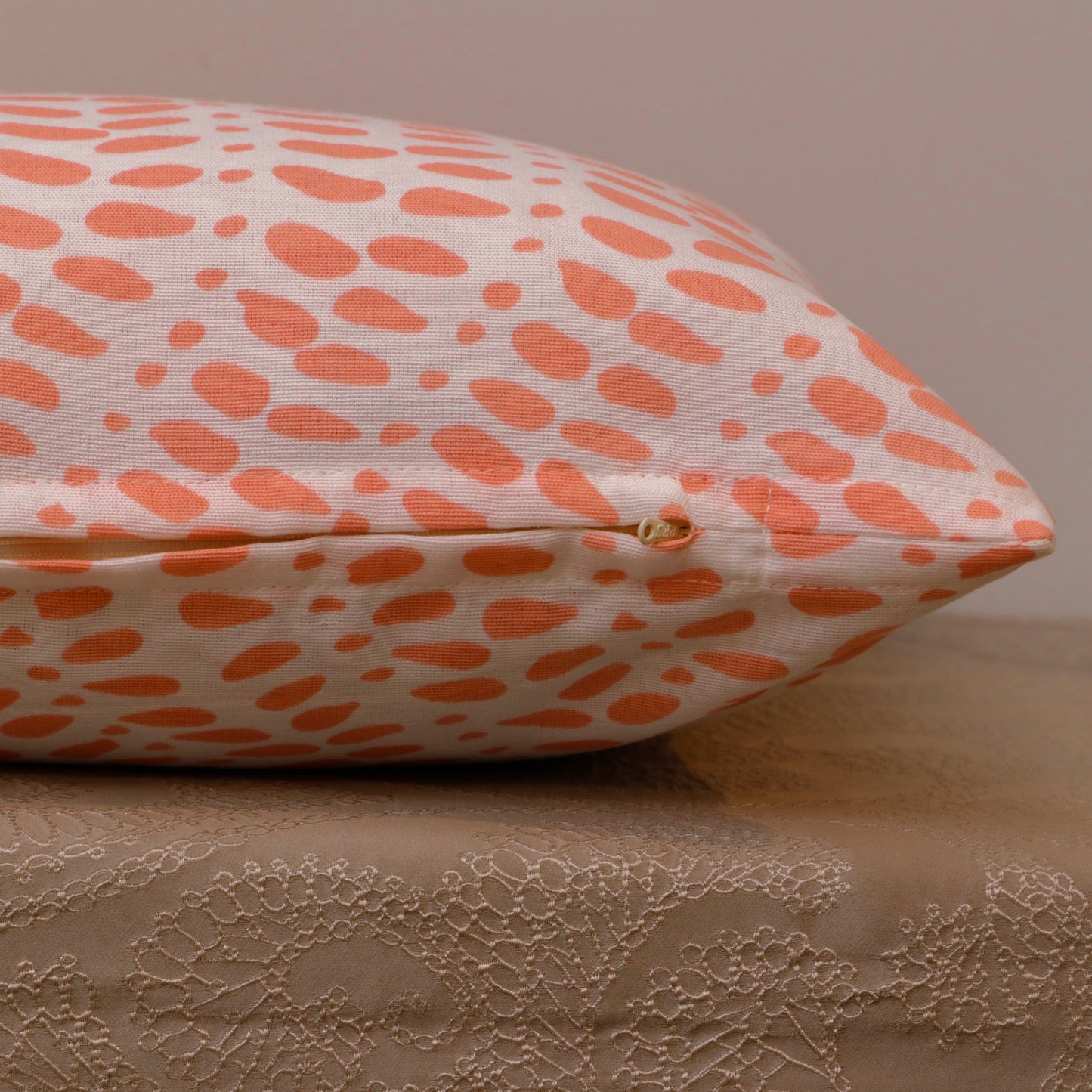 Peach Leaf Print Cotton Cushion Cover