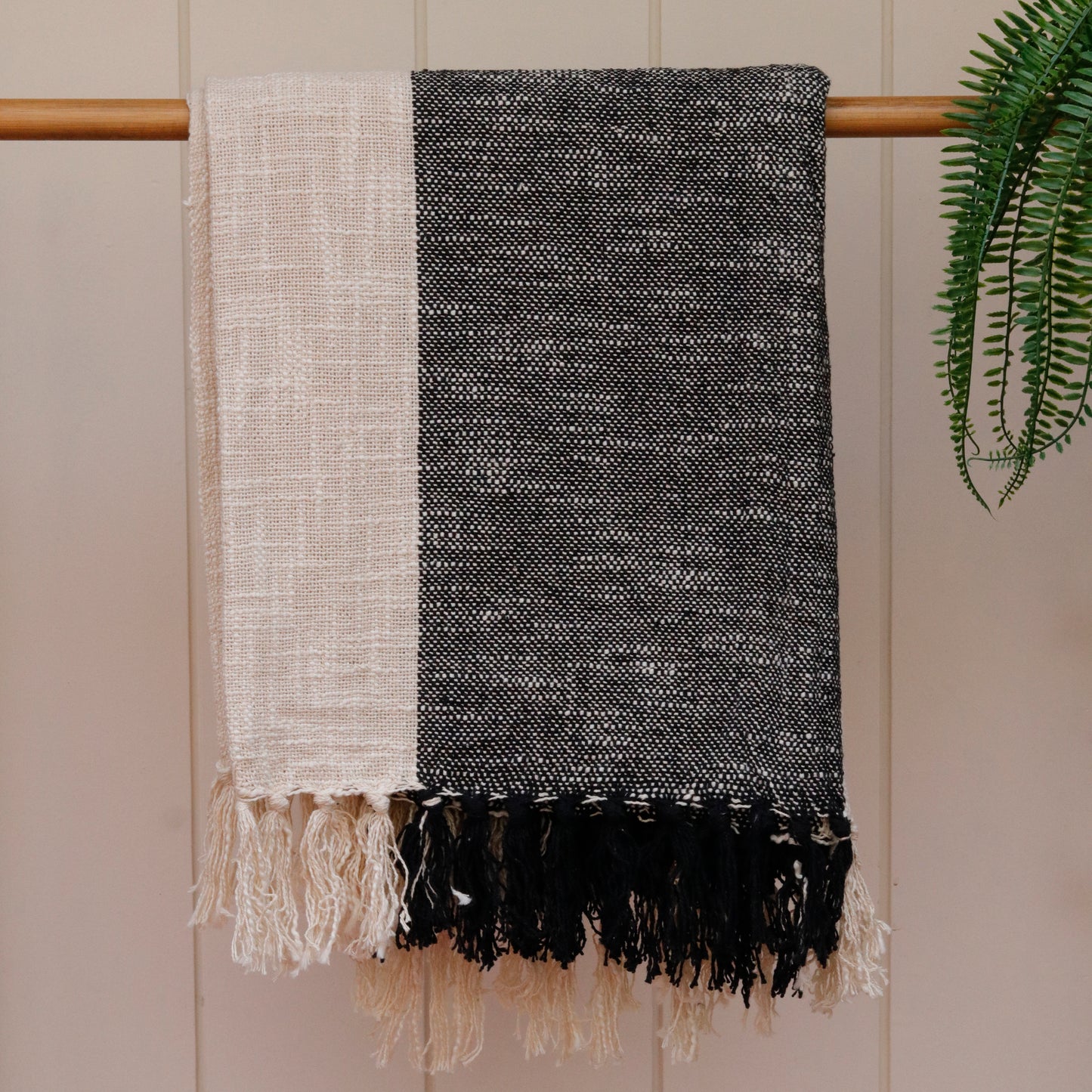 Half & Half Black And Ivory Throw