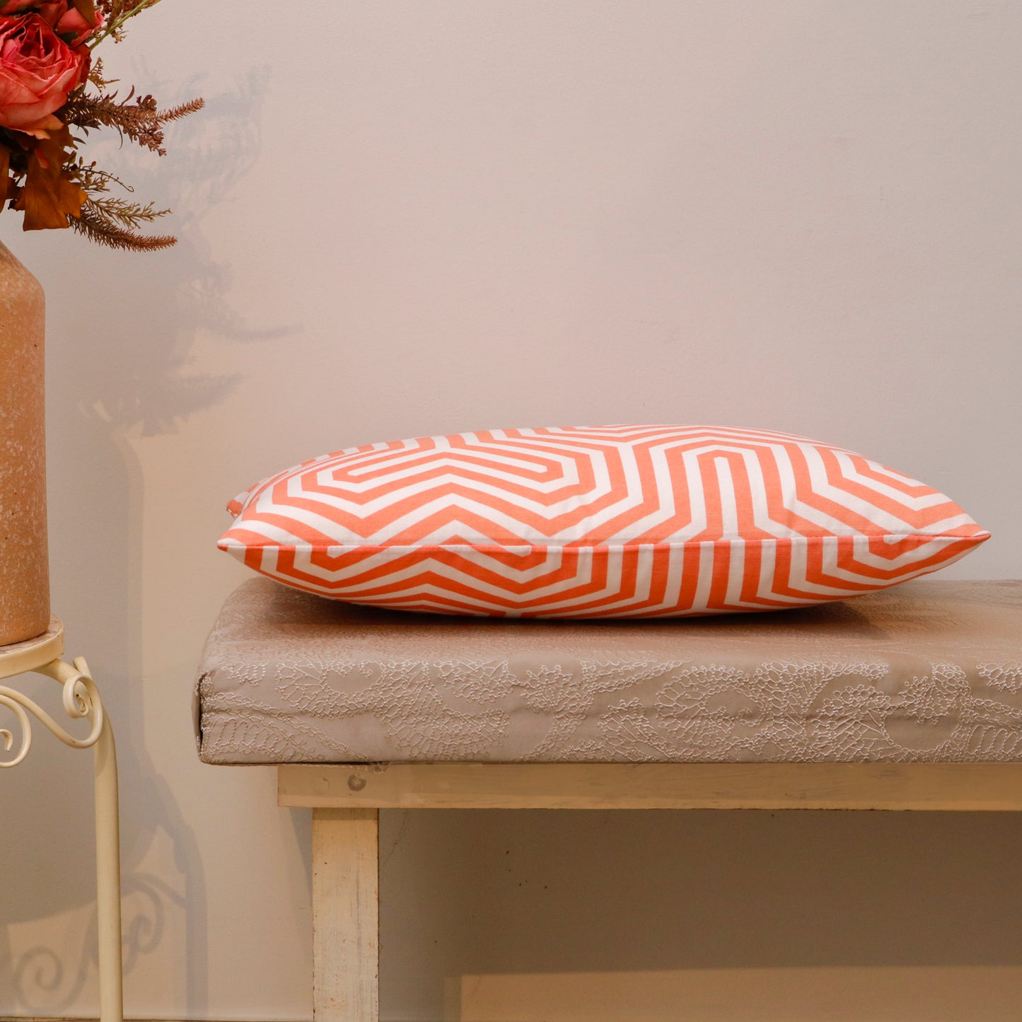 Coral Geometric Cotton Cushion Cover
