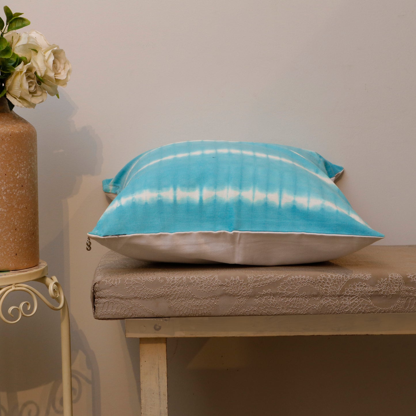 Aqua Blue Tie-Dye Cotton Cushion Cover