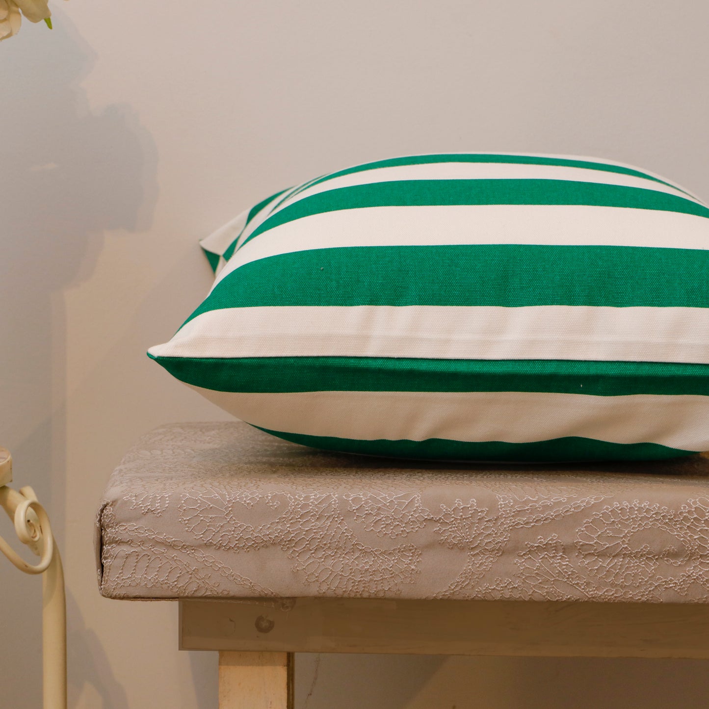 Green & White Striped Cotton Cushion Cover – 18x18 Inches