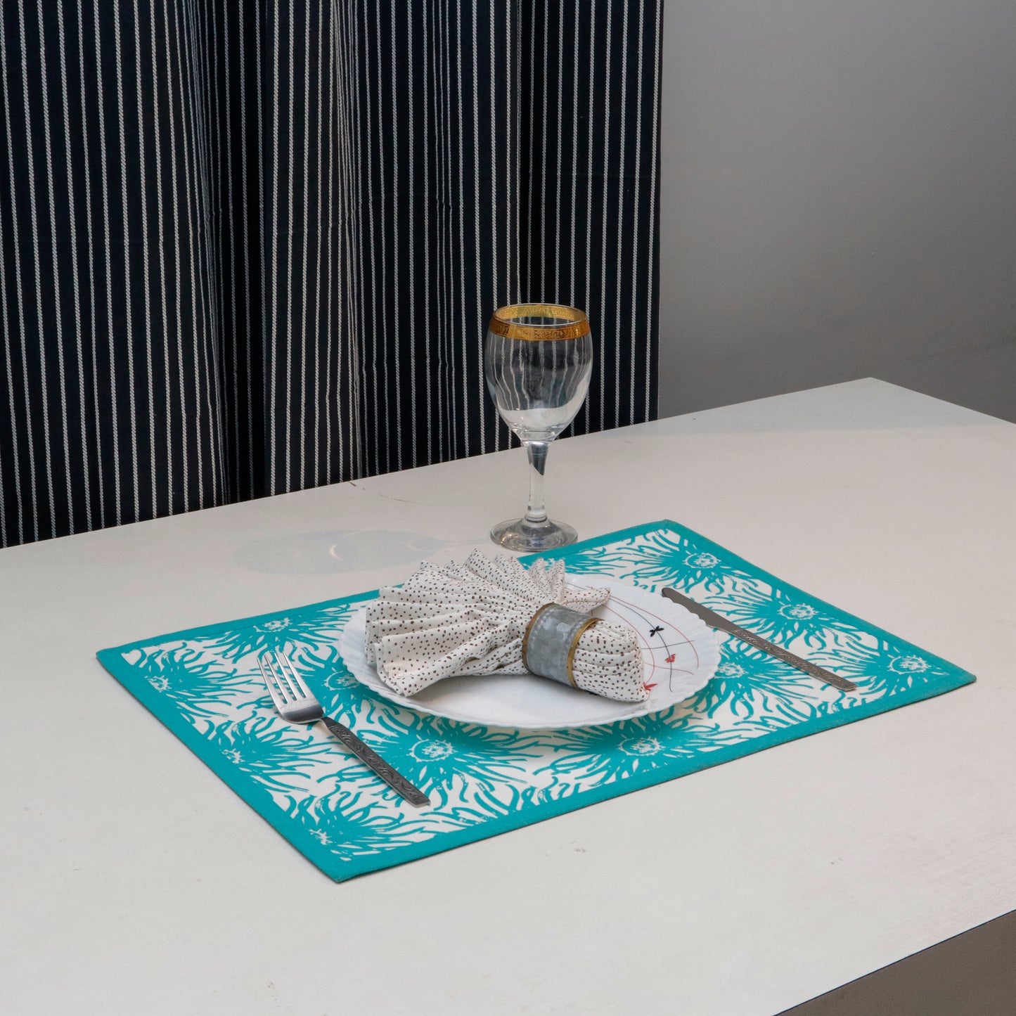 Aqua Blue Floral Cotton Placemat
