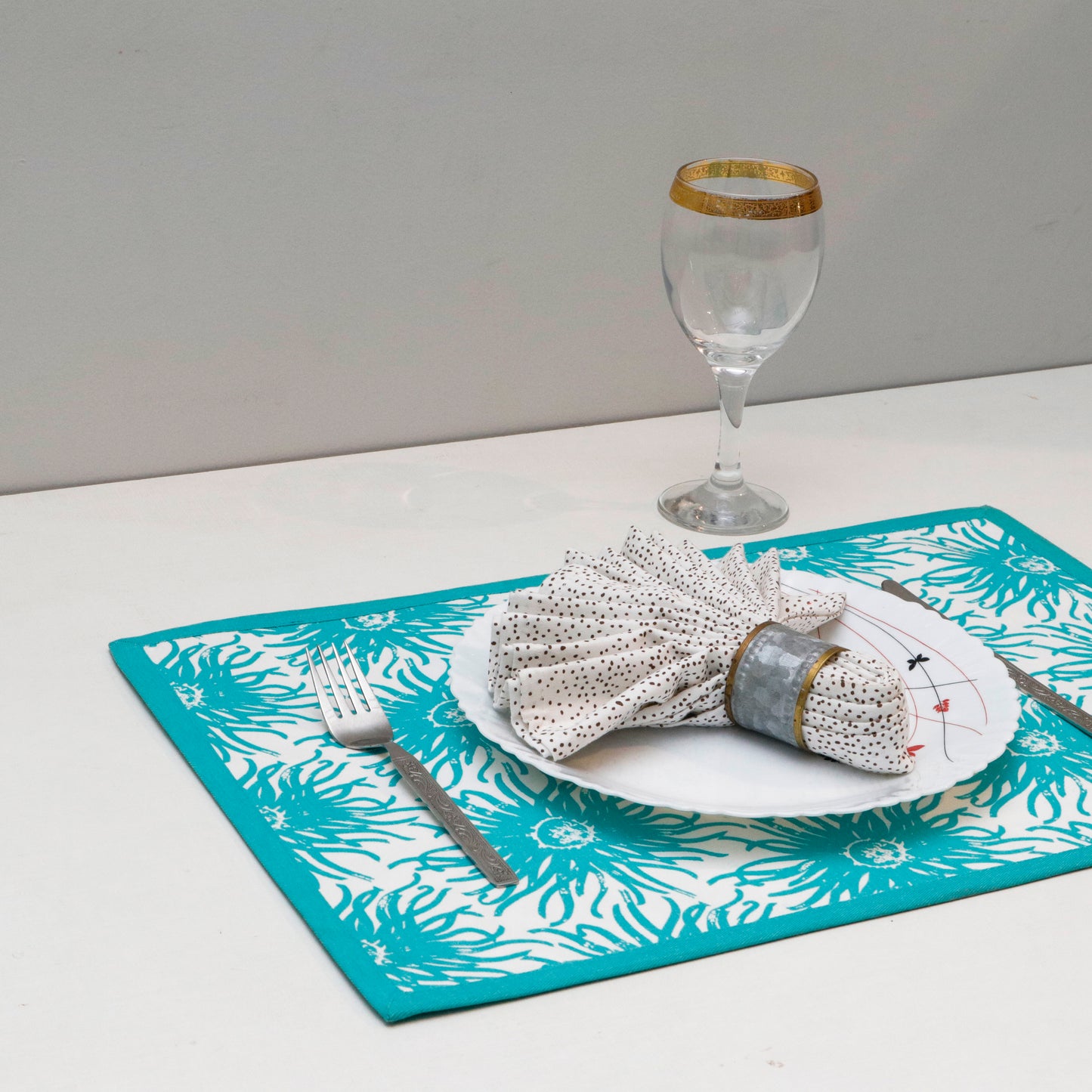 Aqua Blue Floral Cotton Placemat