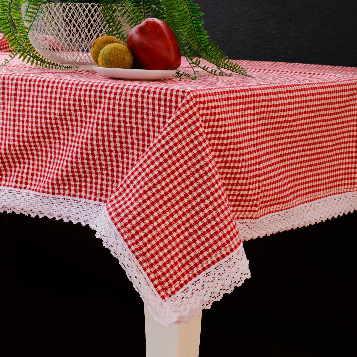 Red Gingham Lace Cotton Tablecloth