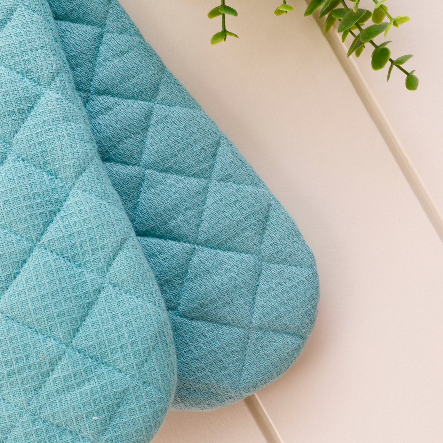 Turquoise Quilted Cotton Oven Mittens