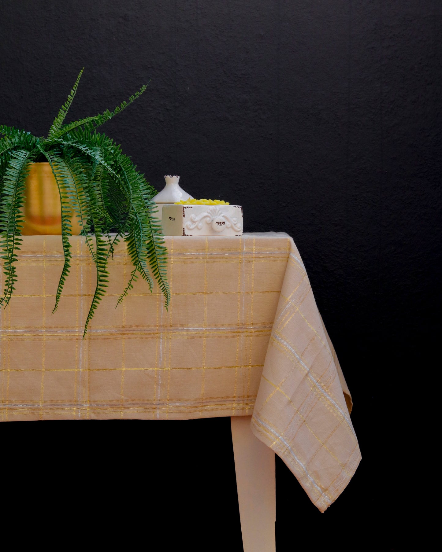 Ivory Gold Grid Tablecloth