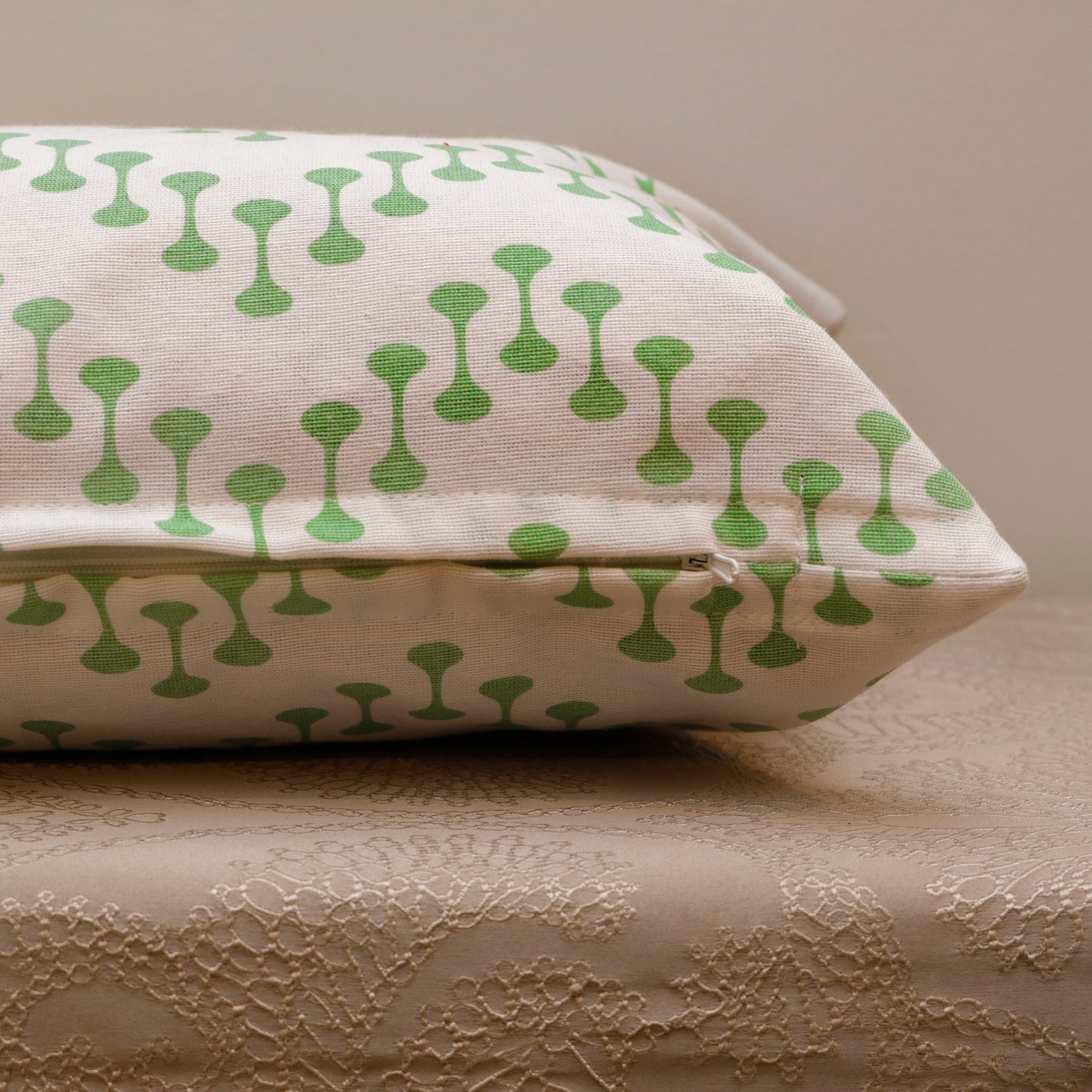 Green Zigzag Cotton Cushion Cover