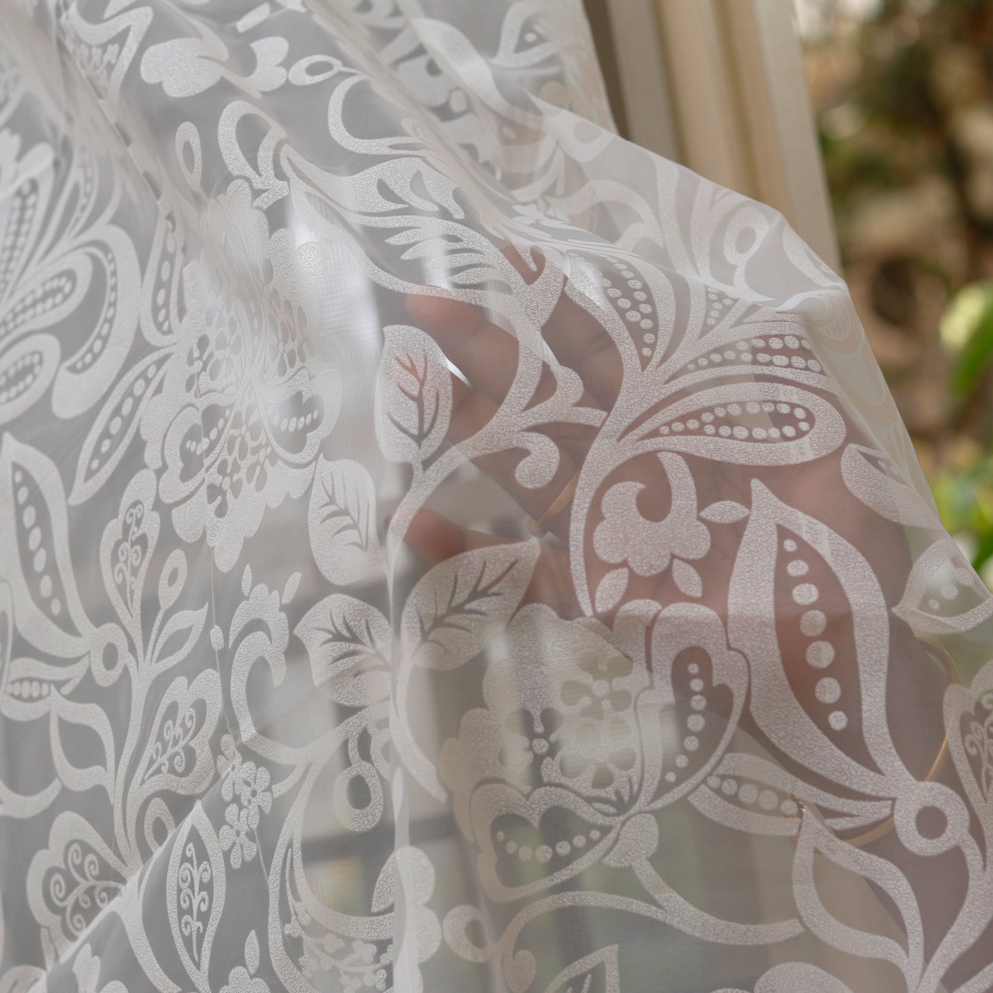 White Floral Sheer Curtain