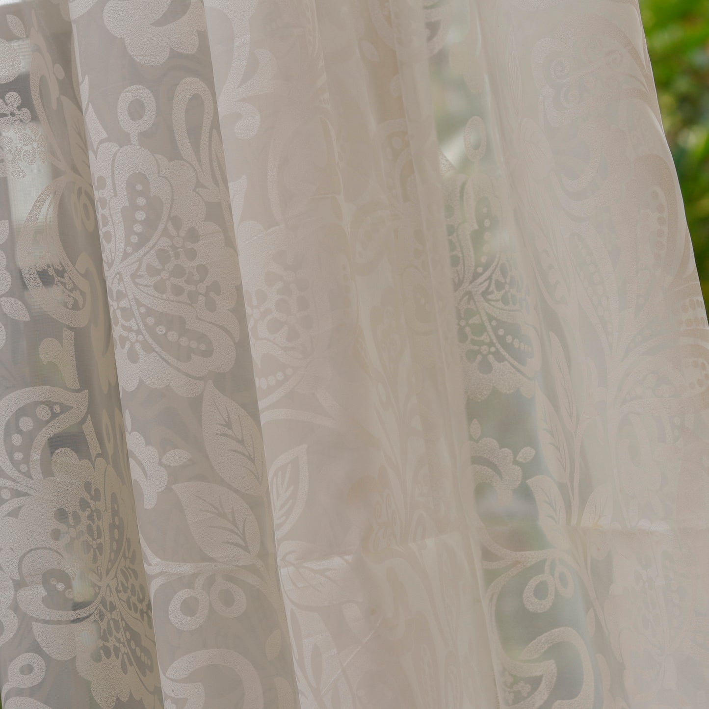 White Floral Sheer Curtain