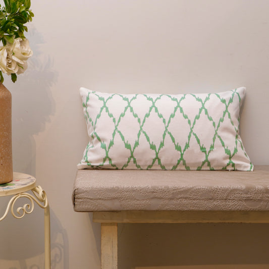 Green Trellis Print Cotton Cushion Cover