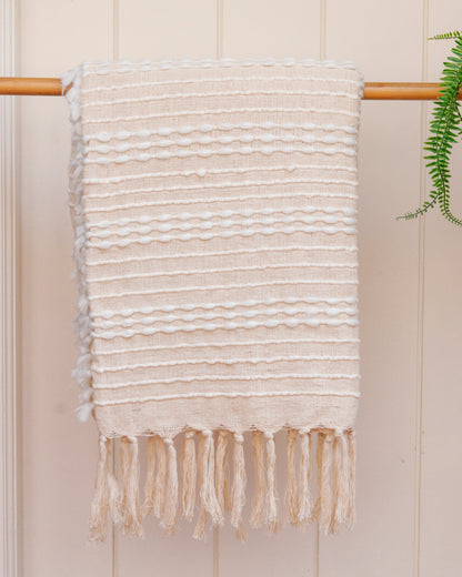 Ivory Textured Fringe Throw