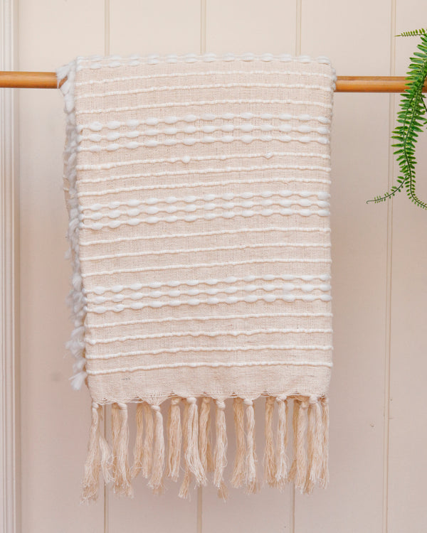 Ivory Textured Fringe Throw