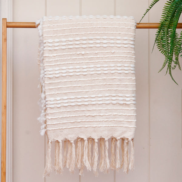Ivory Textured Fringe Throw