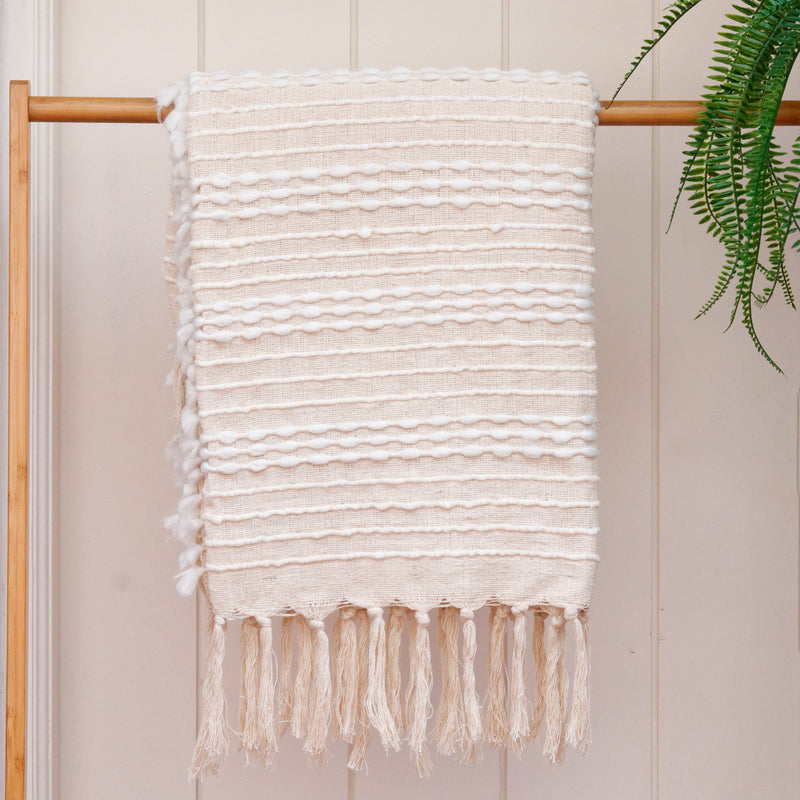 Ivory Textured Fringe Throw