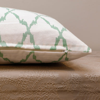 Green Trellis Print Cotton Cushion Cover