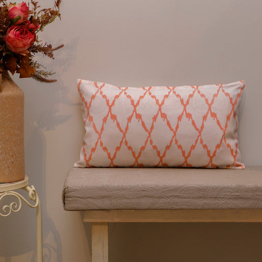 Peach Trellis Print Cotton Cushion Cover
