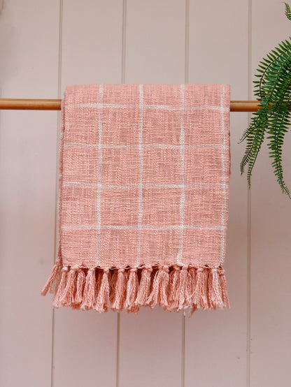 Coral Grid Tassel Throw