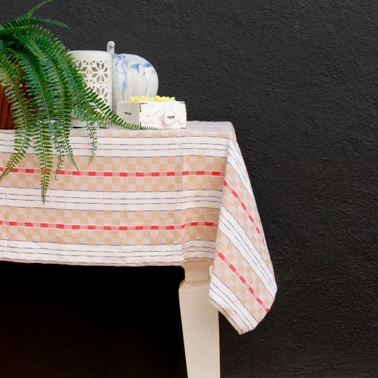 Red Line Beige Base Tablecloth