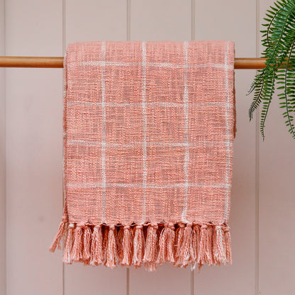 Coral Grid Tassel Throw