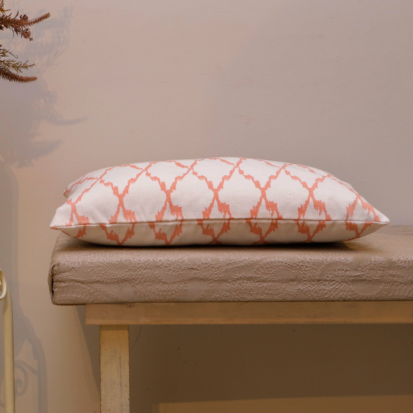 Peach Trellis Print Cotton Cushion Cover