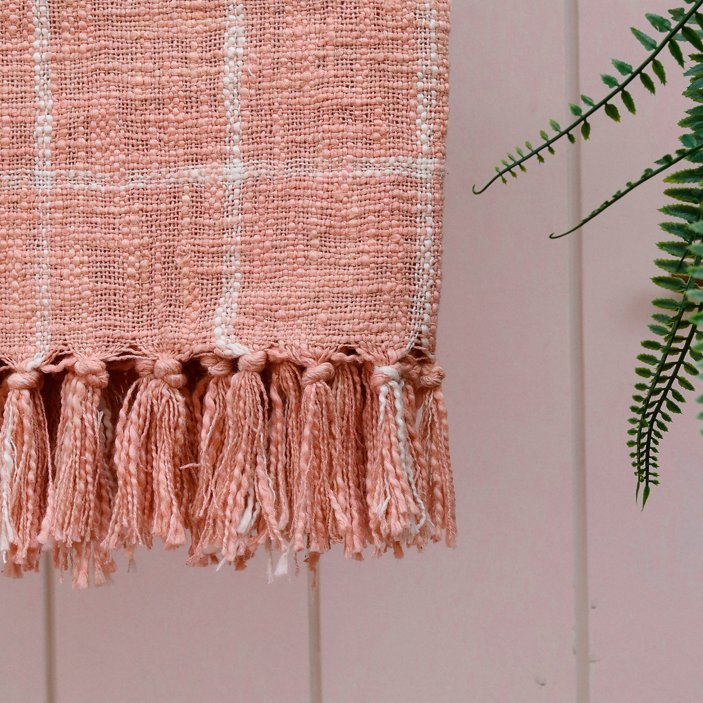 Coral Grid Tassel Throw