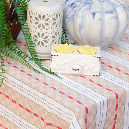 Red Line Beige Base Tablecloth