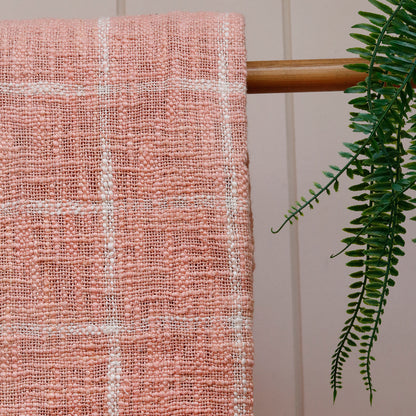 Coral Grid Tassel Throw