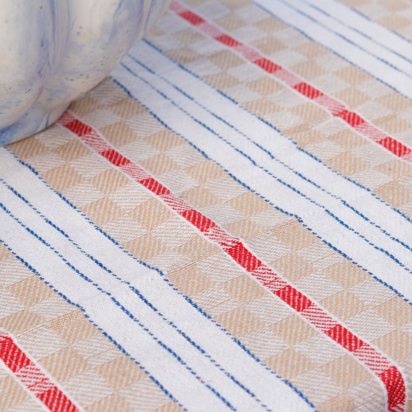 Red Line Beige Base Tablecloth