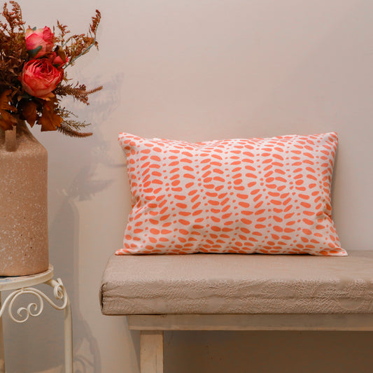 Peach Leaf Print Cotton Cushion Cover