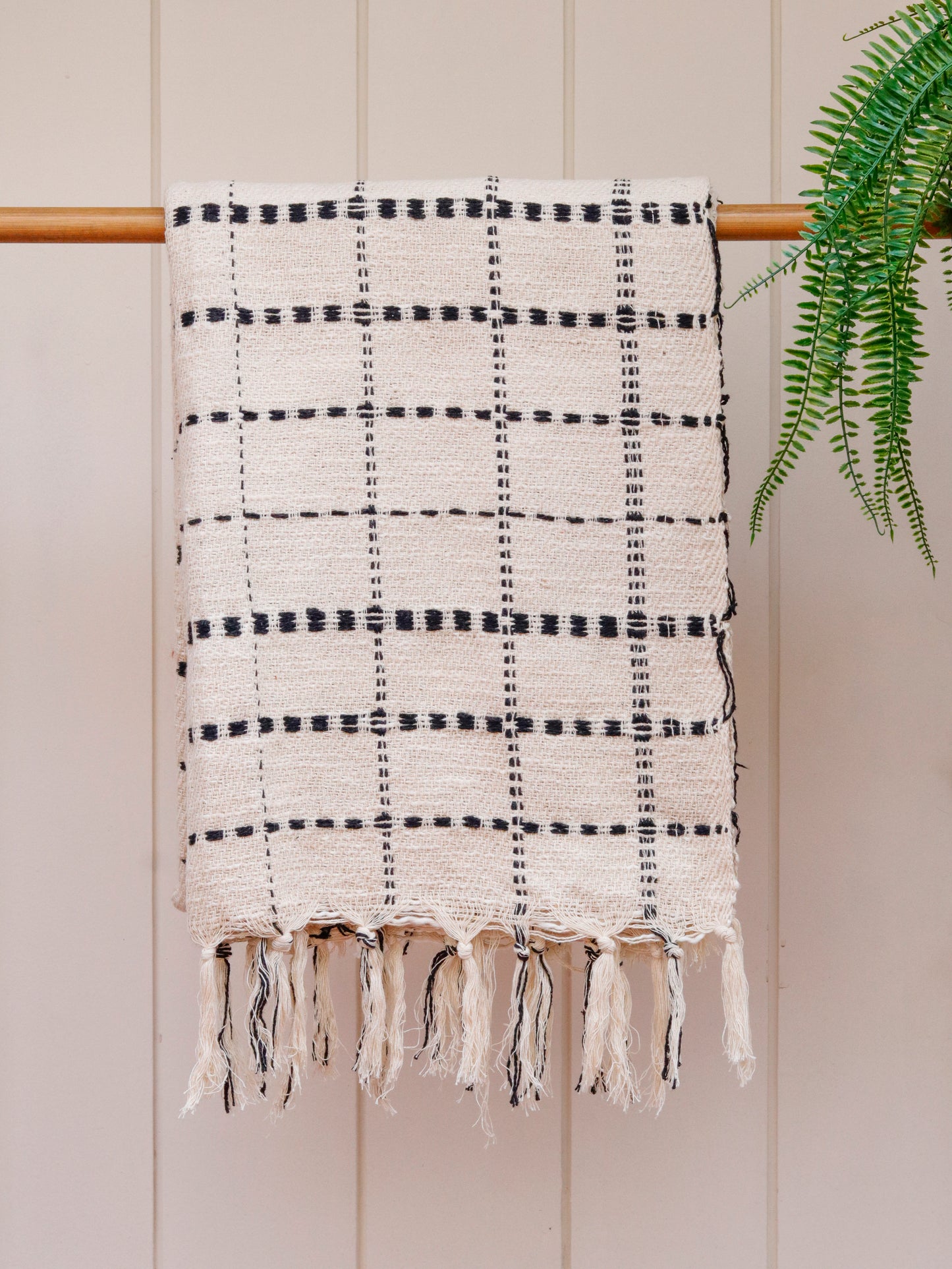 Black Grid Fringe Throw