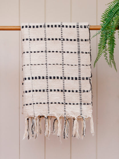 Black Grid Fringe Throw