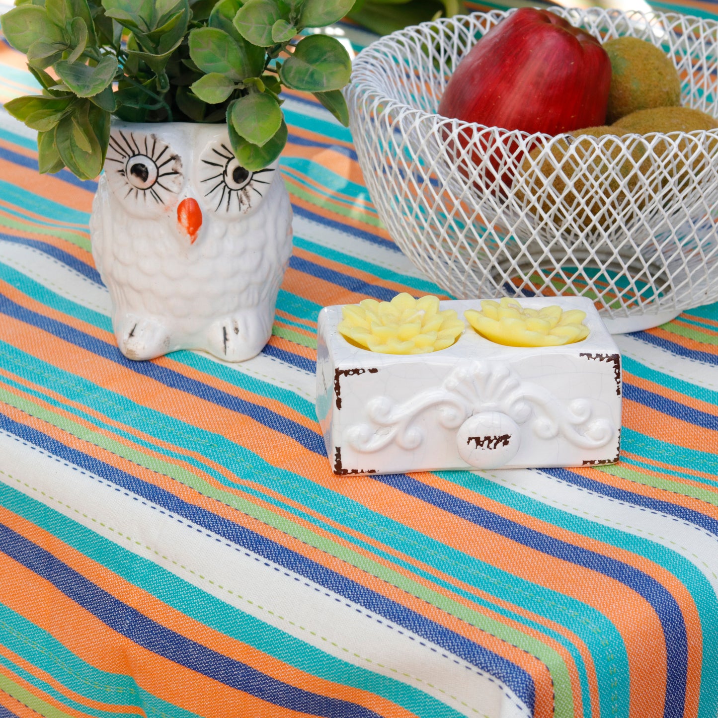 Multicolored Striped Waterproof Tablecloth