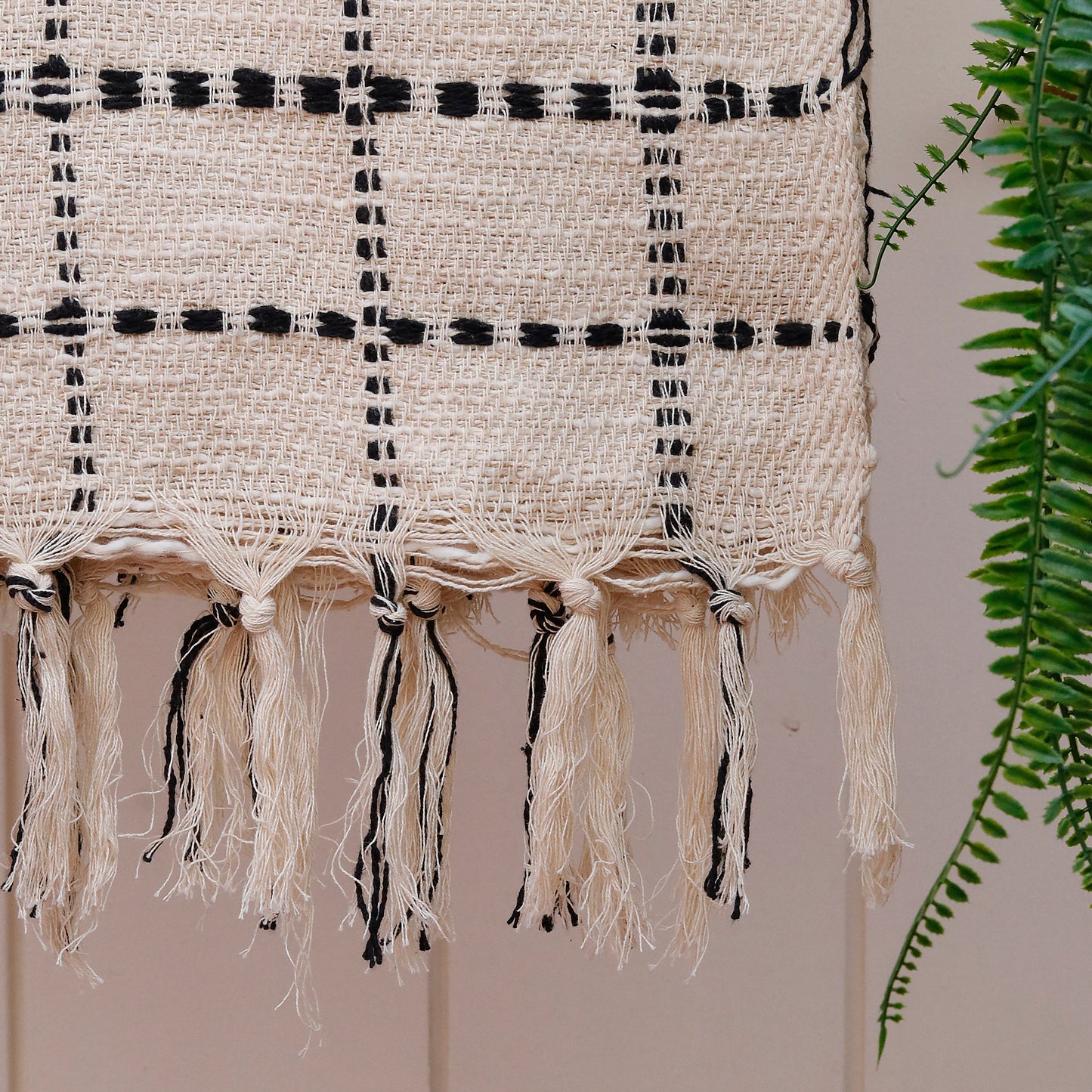 Black Grid Fringe Throw