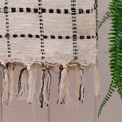 Black Grid Fringe Throw