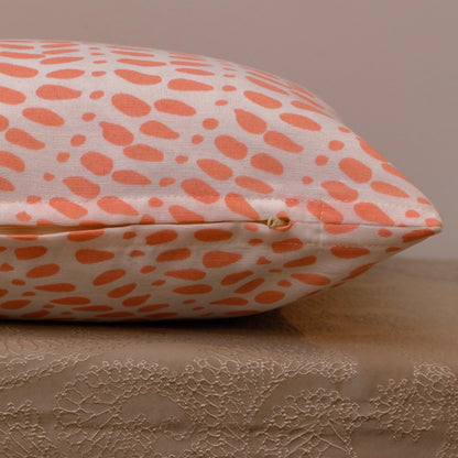 Peach Leaf Print Cotton Cushion Cover