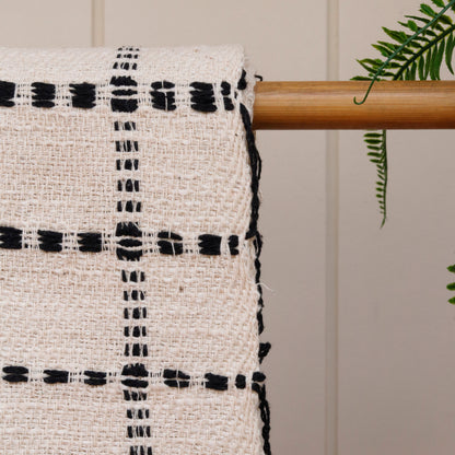 Black Grid Fringe Throw