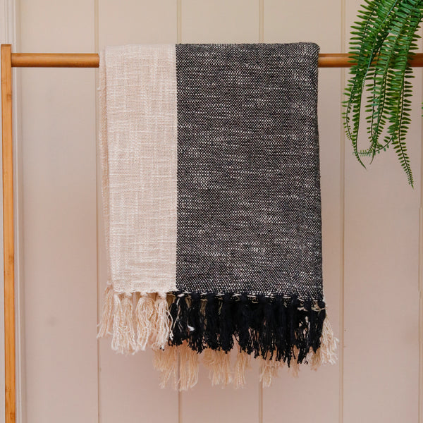 Half & Half Black And Ivory Throw