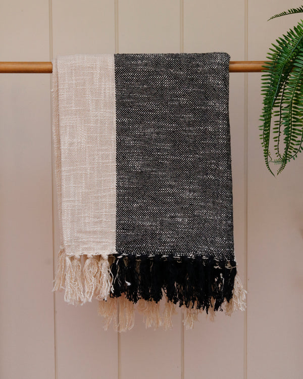 Half & Half Black And Ivory Throw