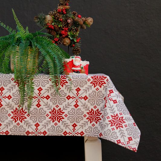Red & Gray Snowflake Tablecloth (Waterproof)