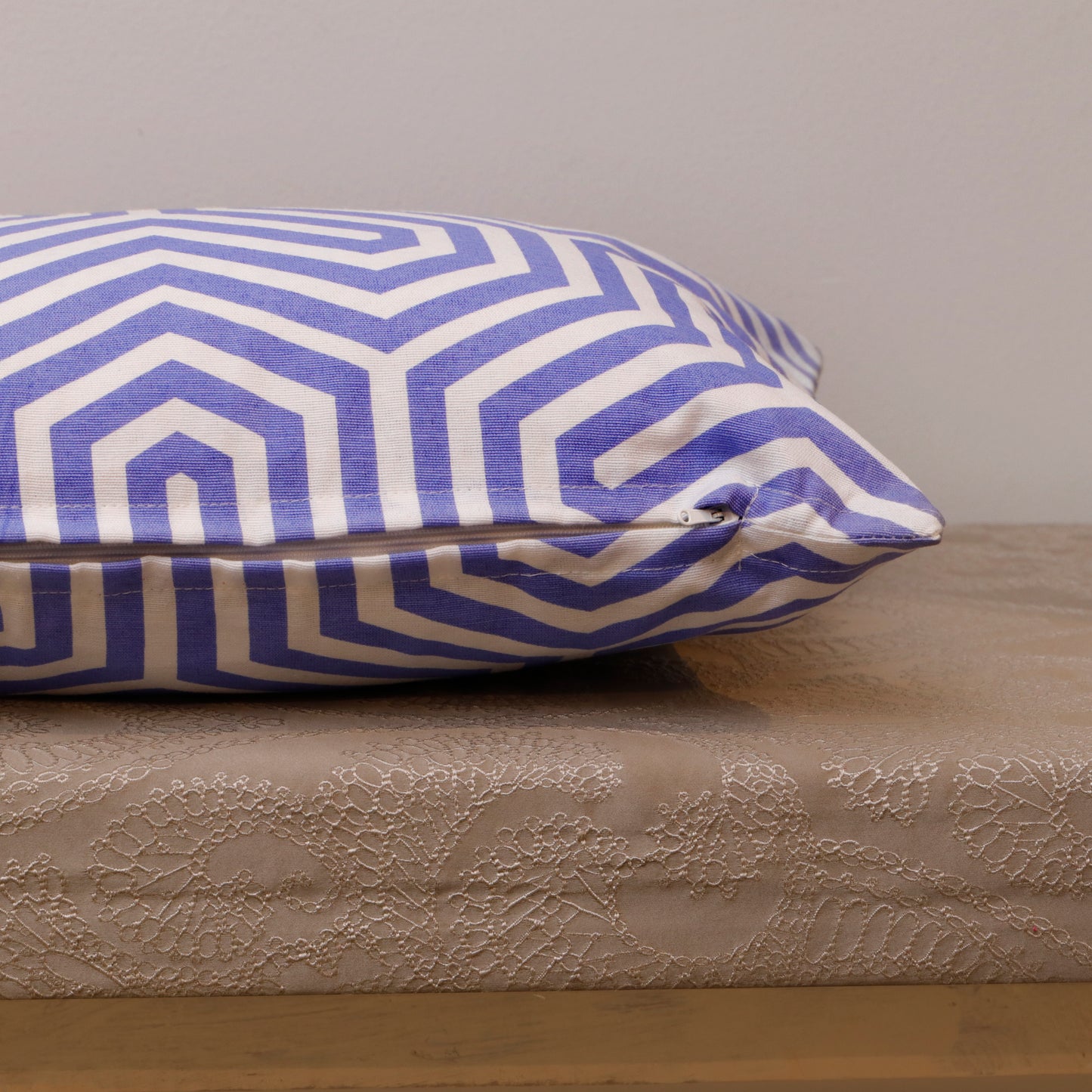 Indigo Geometric Cotton Cushion Cover