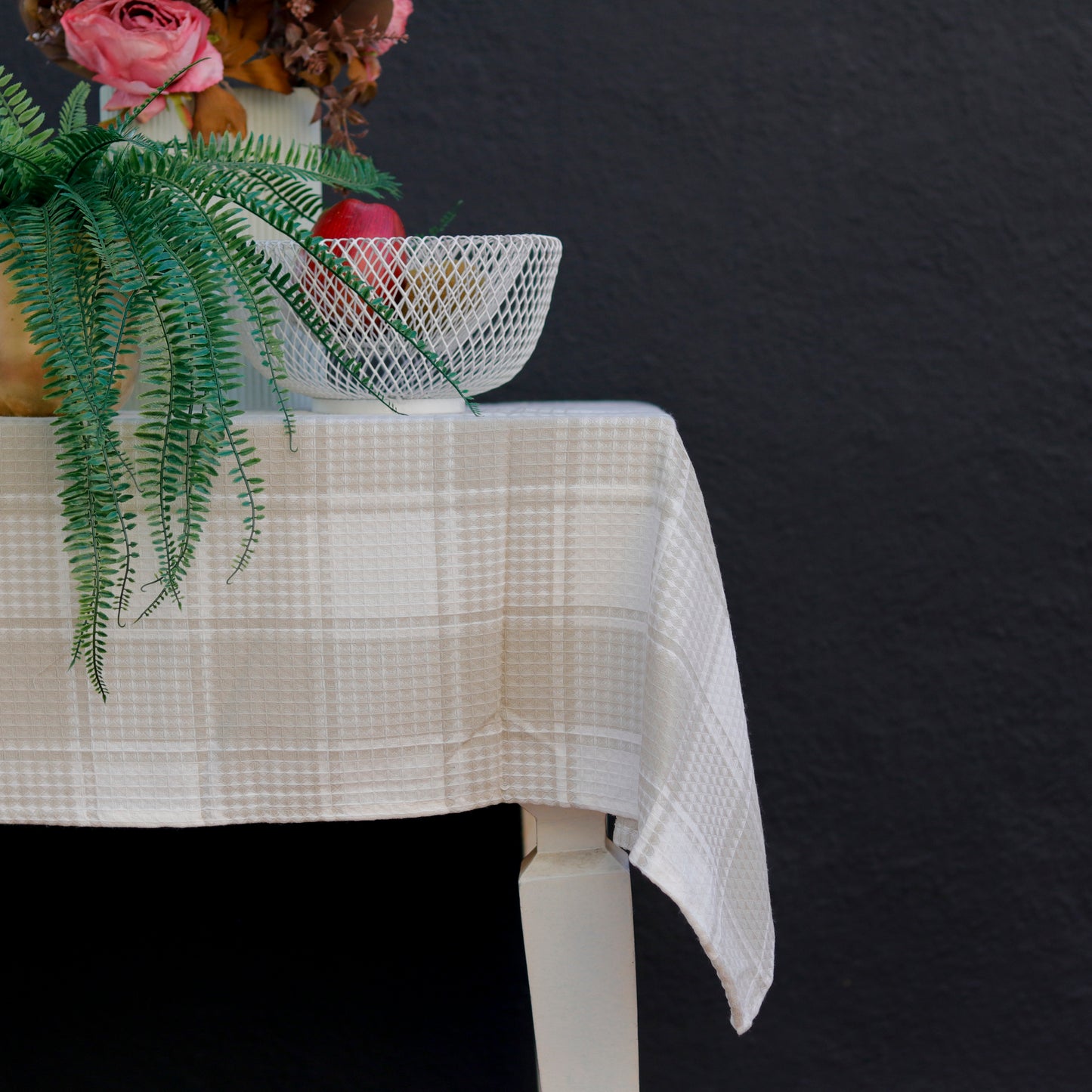 Neutral Grid TableCloth (Waffle Weave)