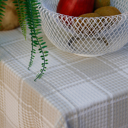 Neutral Grid TableCloth (Waffle Weave)