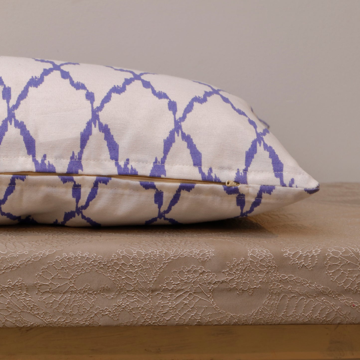 Lavender Trellis Print Cotton Cushion Cover