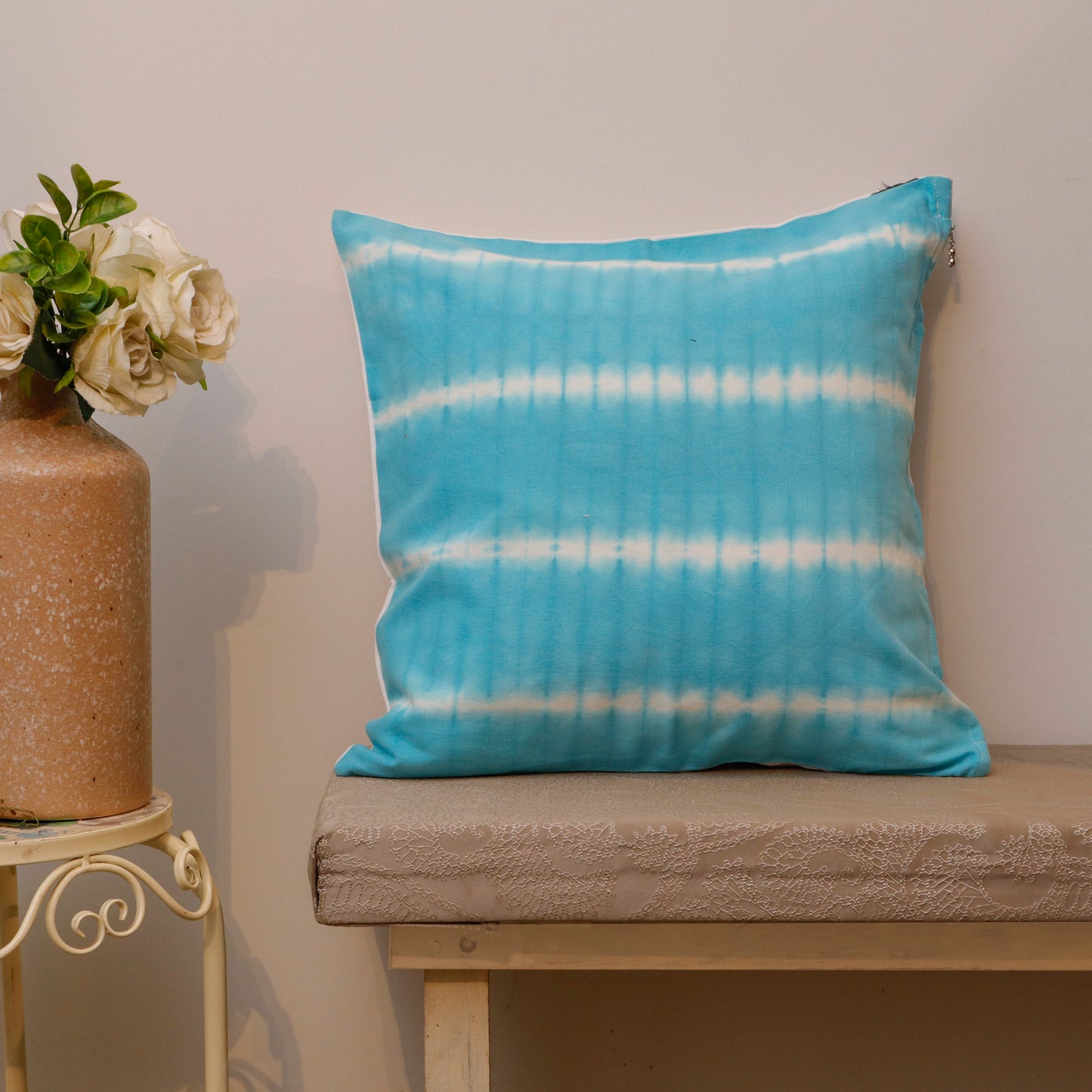 Aqua Blue Tie-Dye Cotton Cushion Cover