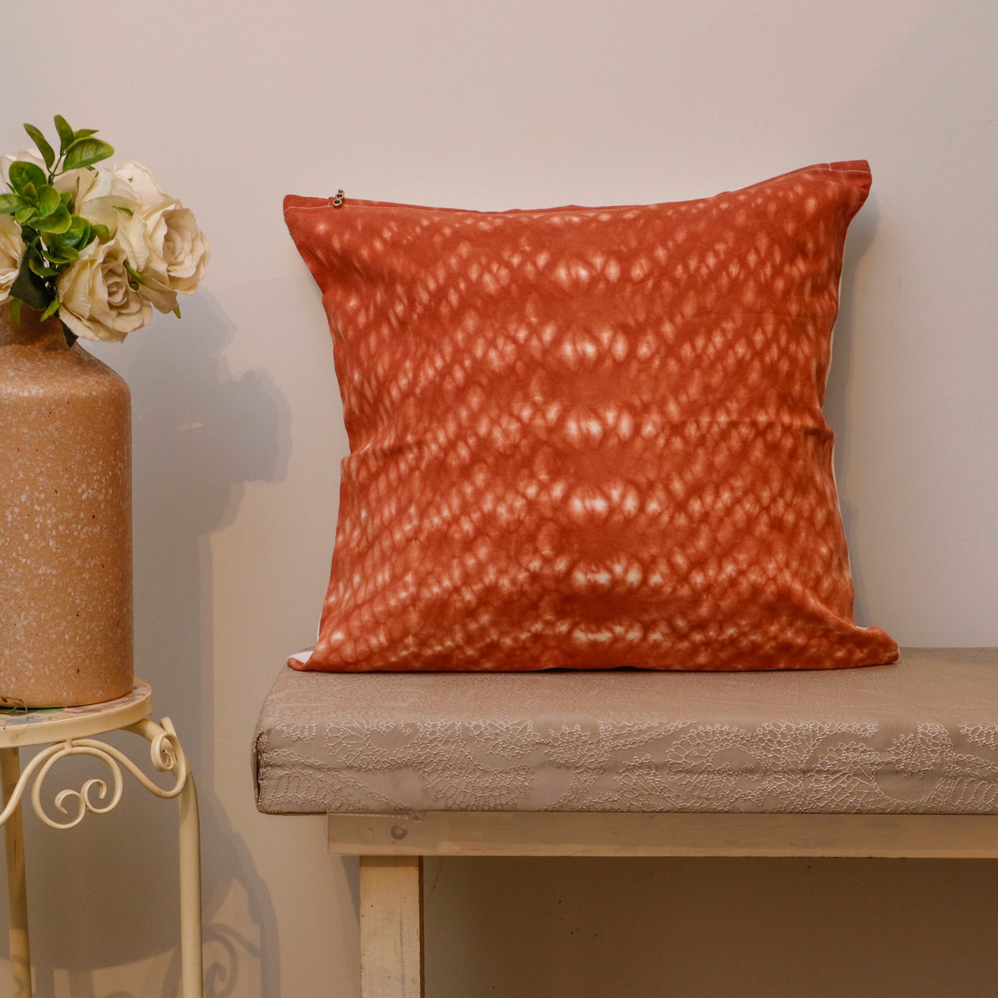 Rust Brown Tie-Dye Cotton Cushion Cover – 20x20 Inches