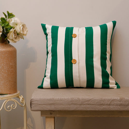 Green & White Striped Cotton Cushion Cover – 18x18 Inches