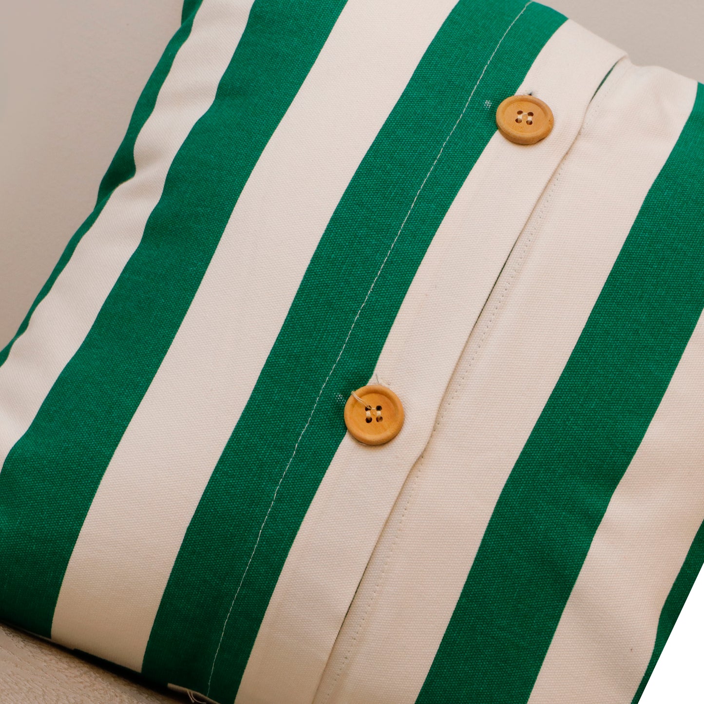 Green & White Striped Cotton Cushion Cover – 18x18 Inches