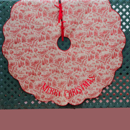 Scalloped Red Xmas Tree Skirt