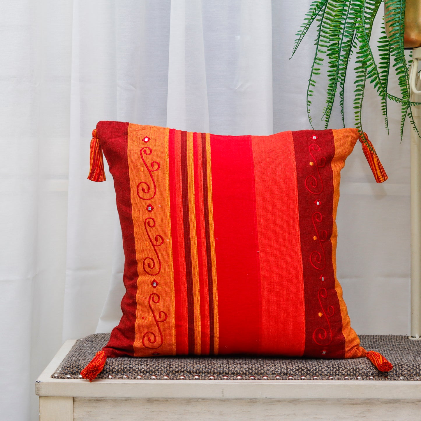 Orange Blossom Cushion Cover (With Tassels)
